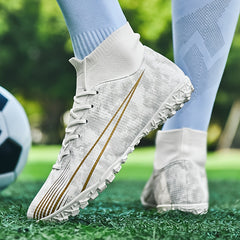 Men's High Top Turf Football Boots Anti skid Lace Up TF Soccer Cleats