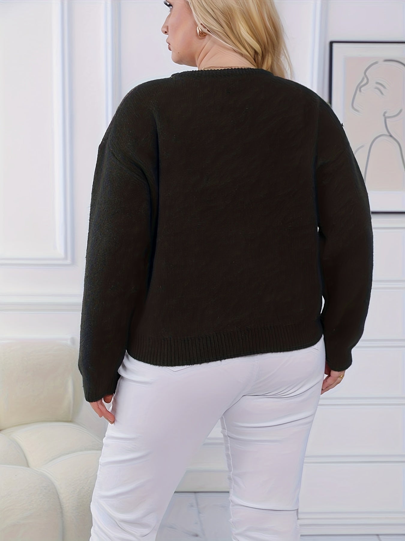 Women's Plus Pumpkin Print Long Sleeve Sweater