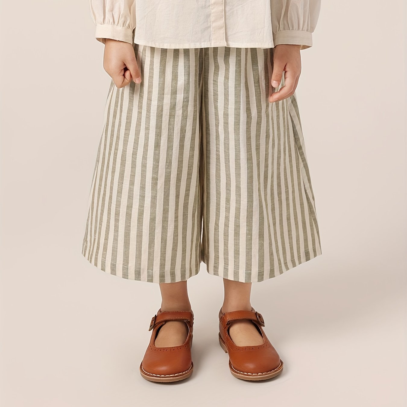 MARC&JANIE Girls Stripe Linen Trousers Flare Leg Casual Pants