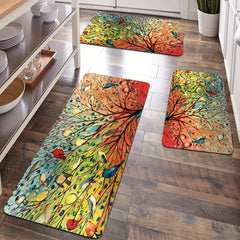 Colorful Tree Anti Fatigue Kitchen Mat, Washable Absorbent Entrance Doormat
