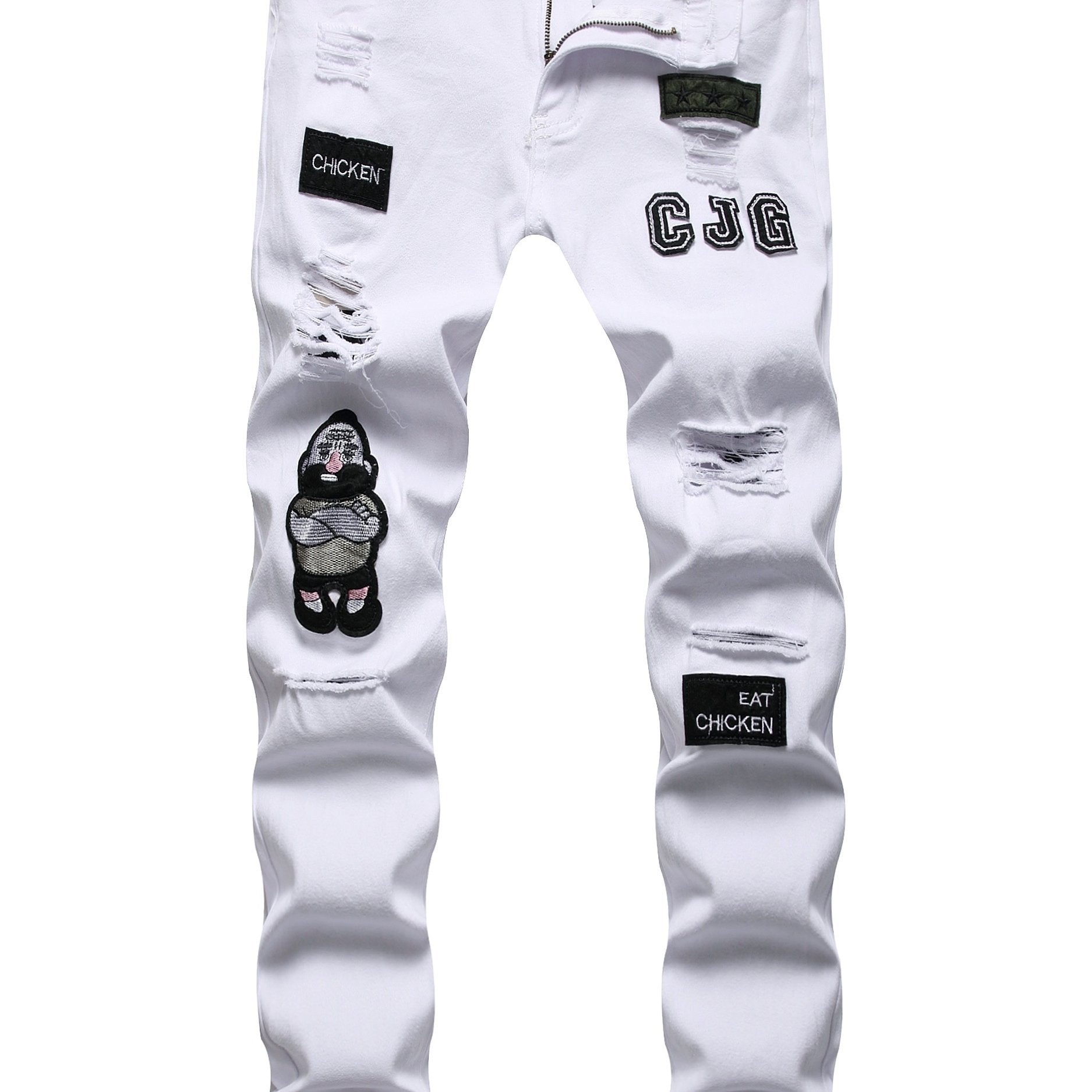 Men Ripped Distressed Denim Jeans Slim Fit Pants