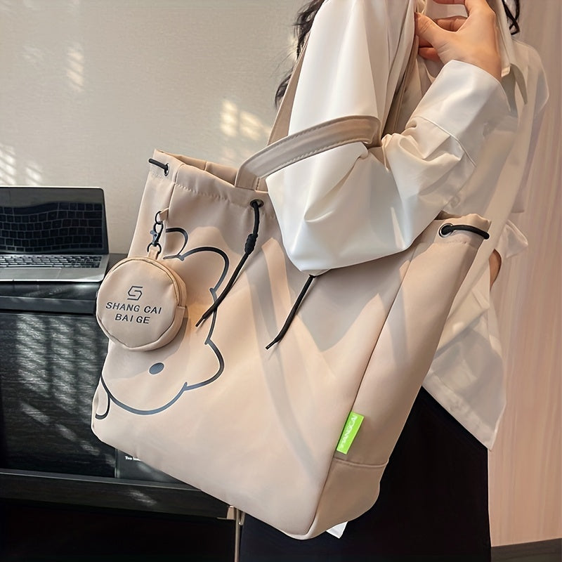 Cartoon Bear Canvas Shoulder Bag Tote With Coin Purse