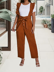 Solid Ruffle Trim Overall Jumpsuit