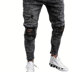 Men's Slim Fit Ripped Jeans Distressed Denim Pants