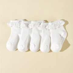 5 Pairs Baby Girls Lace Ruffled Socks Anti-Skid Floor Socks