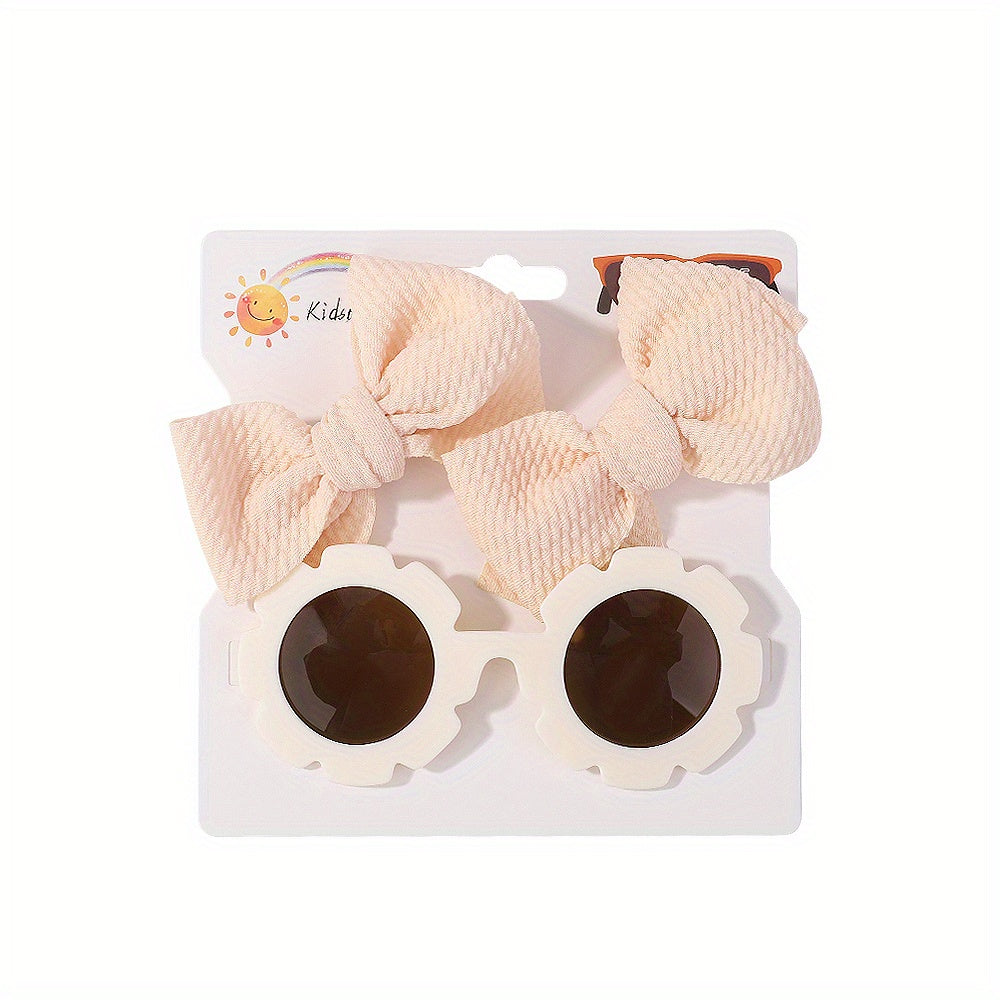 3 Piece Baby Girl Outfit Set with Bowknot Hair Clips and Sunglasses
