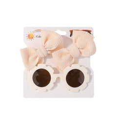 3 Piece Baby Girl Outfit Set with Bowknot Hair Clips and Sunglasses