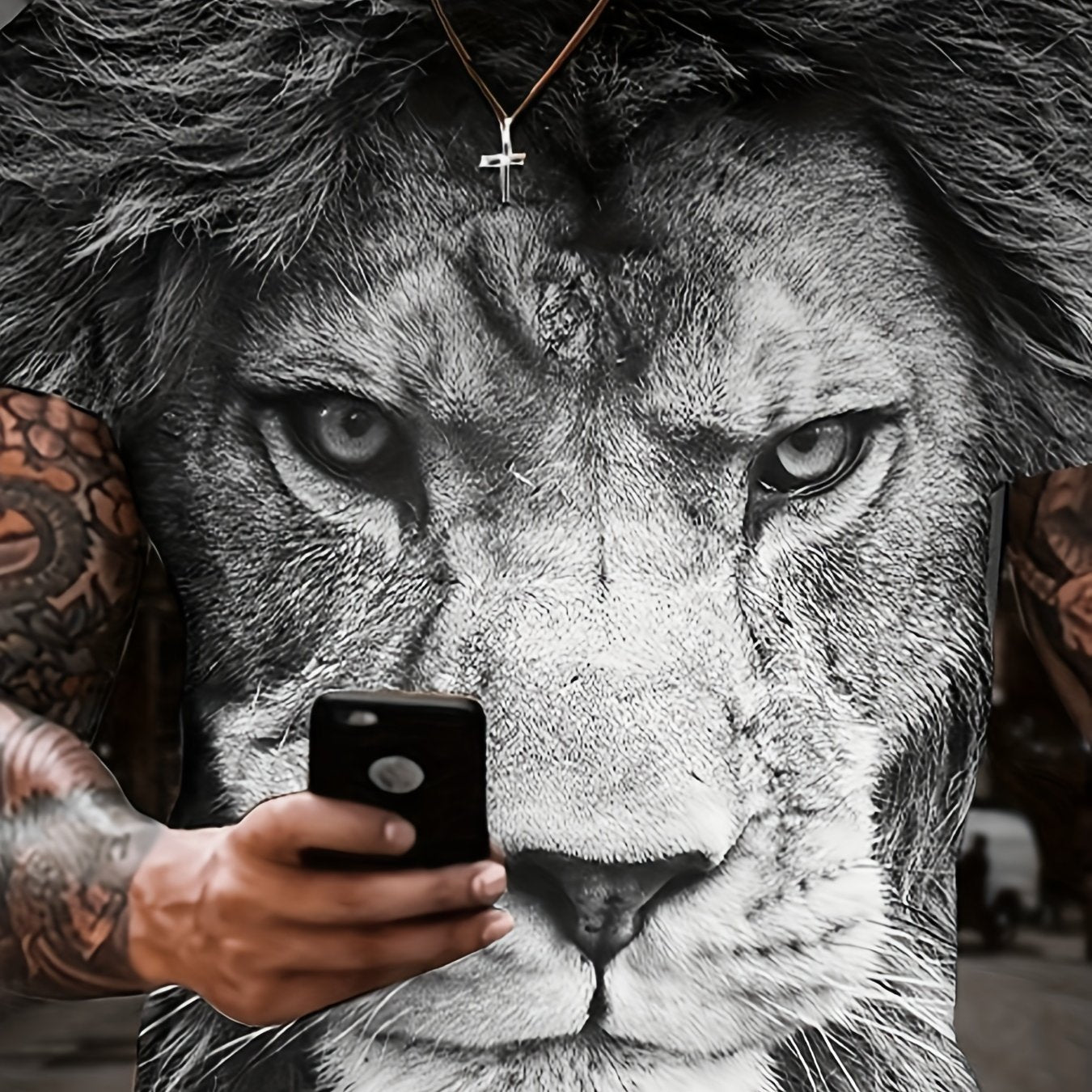 3D Lion Print T-Shirt for Men, Crew Neck Tee for Summer