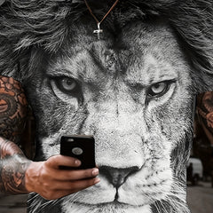 3D Lion Print T-Shirt for Men, Crew Neck Tee for Summer