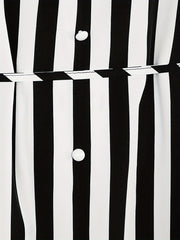 Stripe Print Long Sleeve V Neck Dress