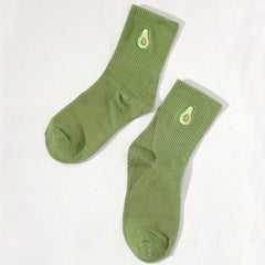 Avocado Embroidery Socks Comfy Mid Tube Women's Stockings