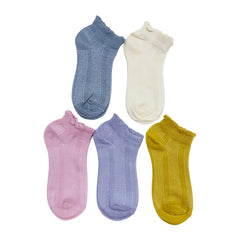 Solid Curly Trim Short Socks Casual Ankle Socks Women's Stockings