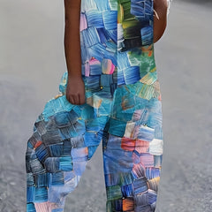 Casual Cami Jumpsuit Women's Plus Painting Print Wide Leg Jumpsuit