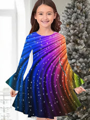 Rainbow Flare Sleeve Dress Girls Comfy Kids Clothes