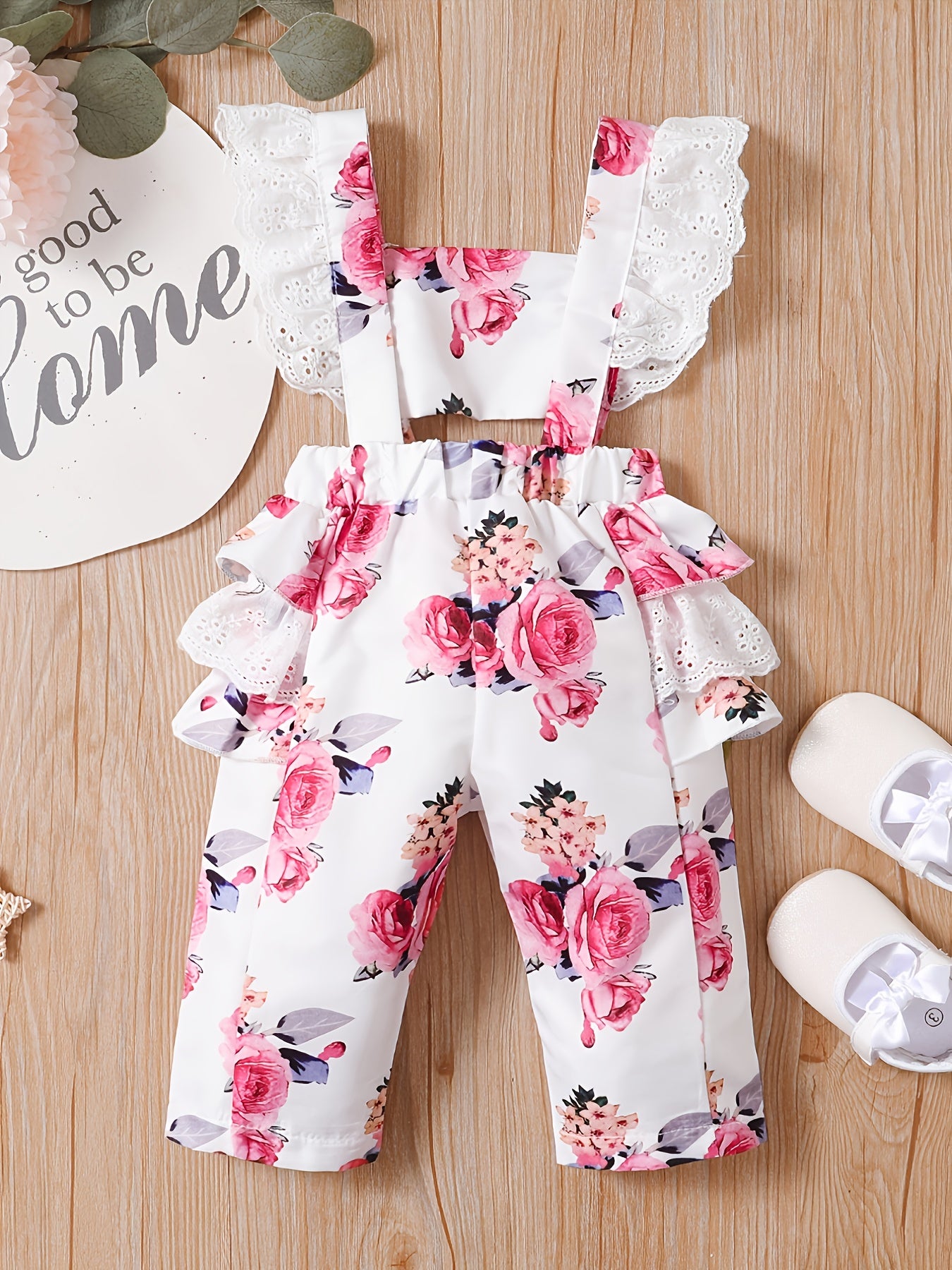 Baby Girls Flower Print Overalls