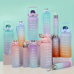 Gradient Water Bottle with Time Marker & Straw, Sports Cup for Gym