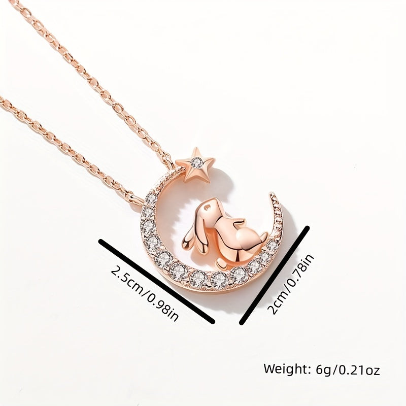 Cartoon Rabbit Moon Pendant Necklace - Holiday Birthday Gift