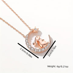 Cartoon Rabbit Moon Pendant Necklace - Holiday Birthday Gift