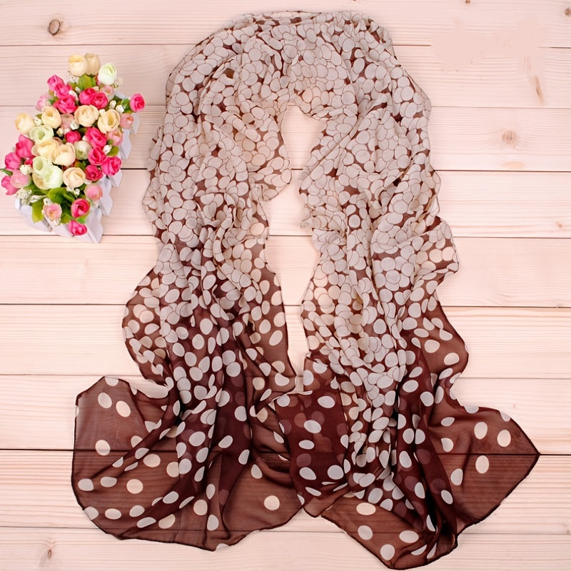 Casual Chiffon Scarf Dot Print Gradient Windproof Shawl Beach Towel
