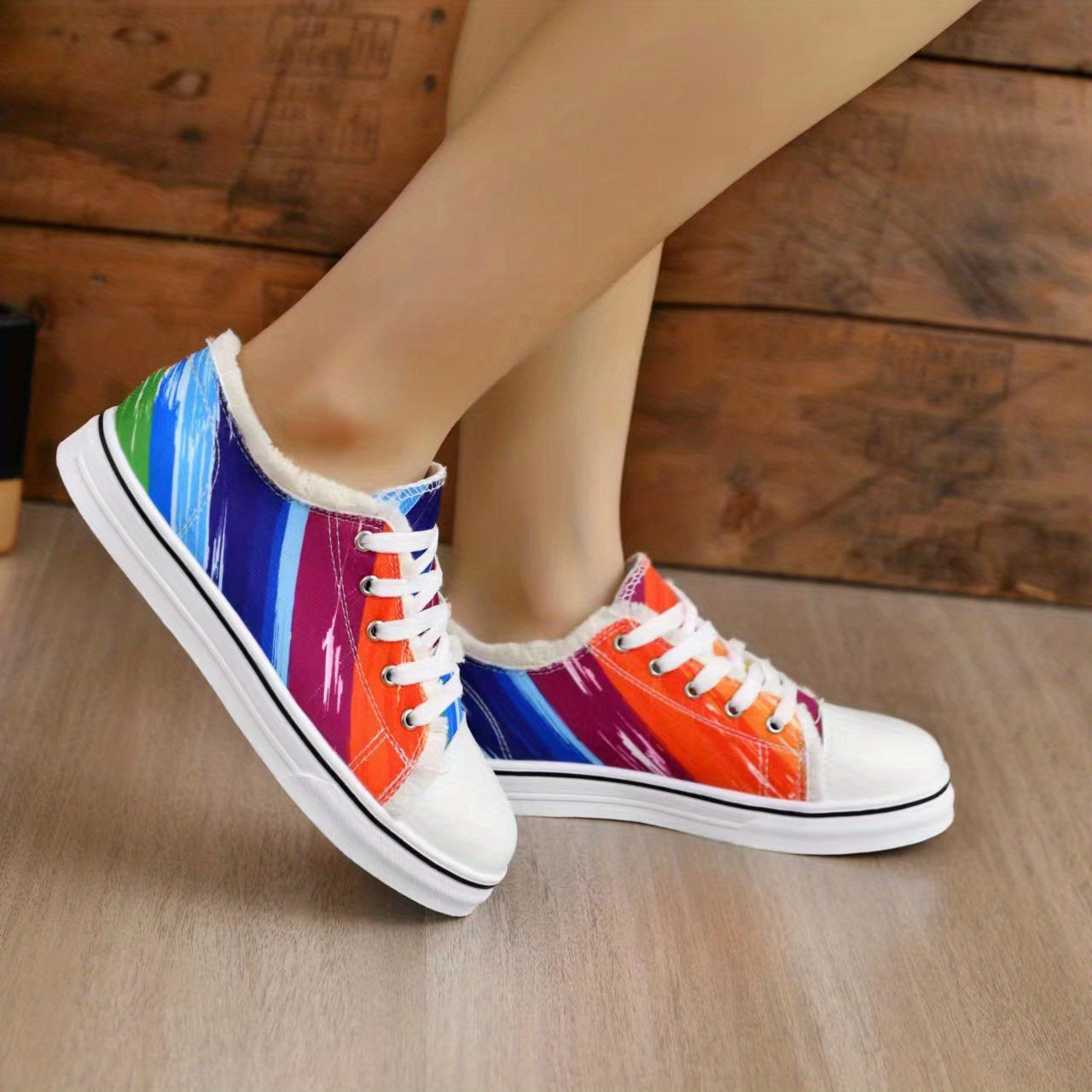 Women's Multicolor Graffiti Canvas Shoes Low Lace Up Round Toe Lightweight Shoes
