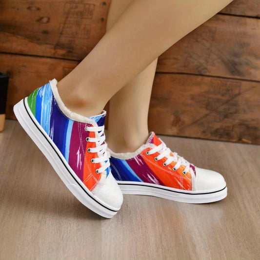 Women's Multicolor Graffiti Canvas Shoes Low Lace Up Round Toe Lightweight Shoes