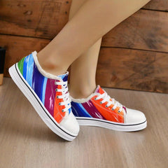 Women's Multicolor Graffiti Canvas Shoes Low Lace Up Round Toe Lightweight Shoes