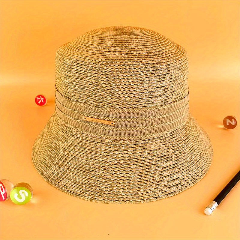 Straw Bucket Hat Breathable Sunshade Outdoor Summer Travel Beach Hats