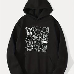 Cartoon Animals Print Hoodie for Men