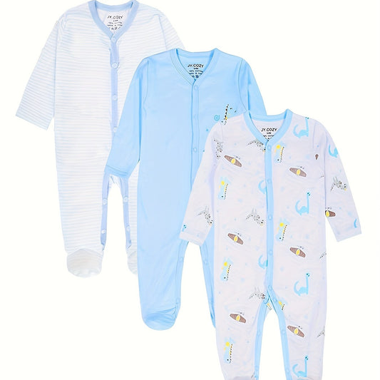 Baby Boy Long Sleeve Rompers 3-Piece Set