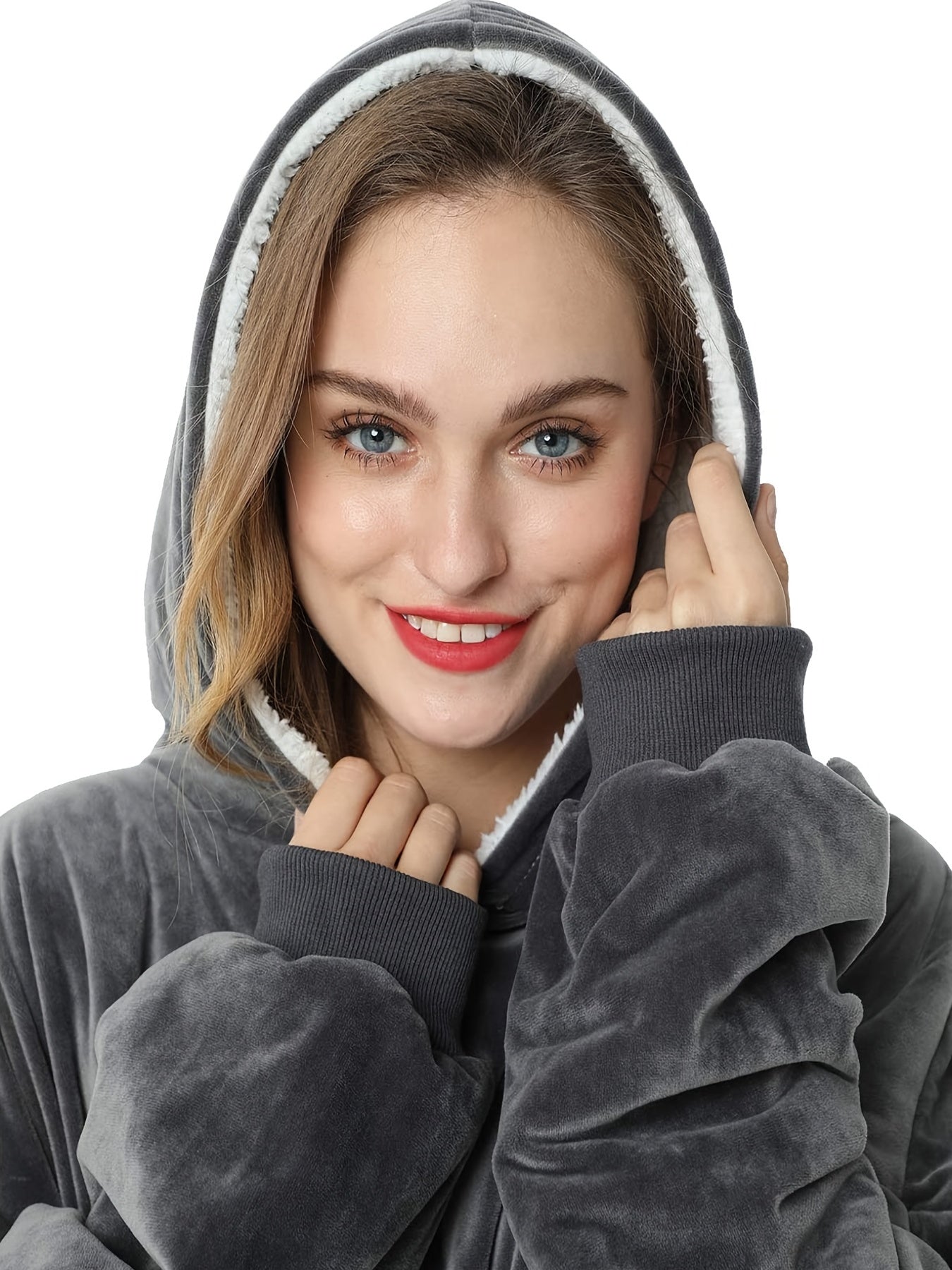 Fleece Hooded Lounge Robe with Pockets