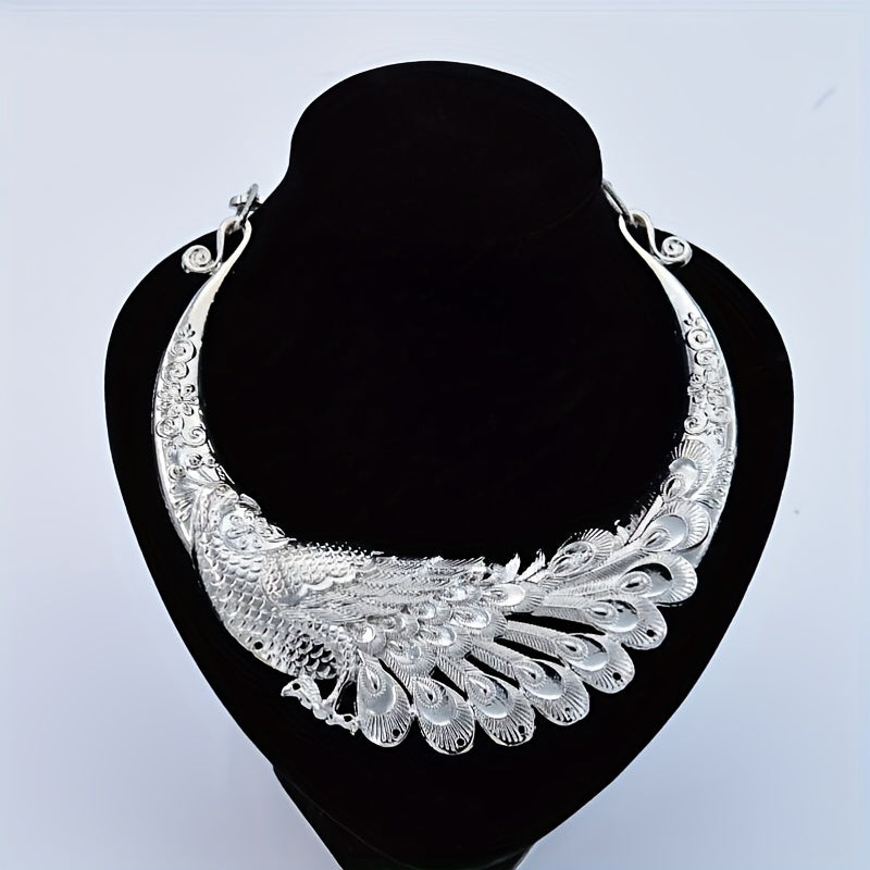 Vintage Peacock Chunky Collar Choker Necklace Exaggerated Jewelry