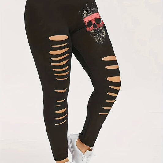 Halloween Skull Print Cut Out Elastic Leggings
