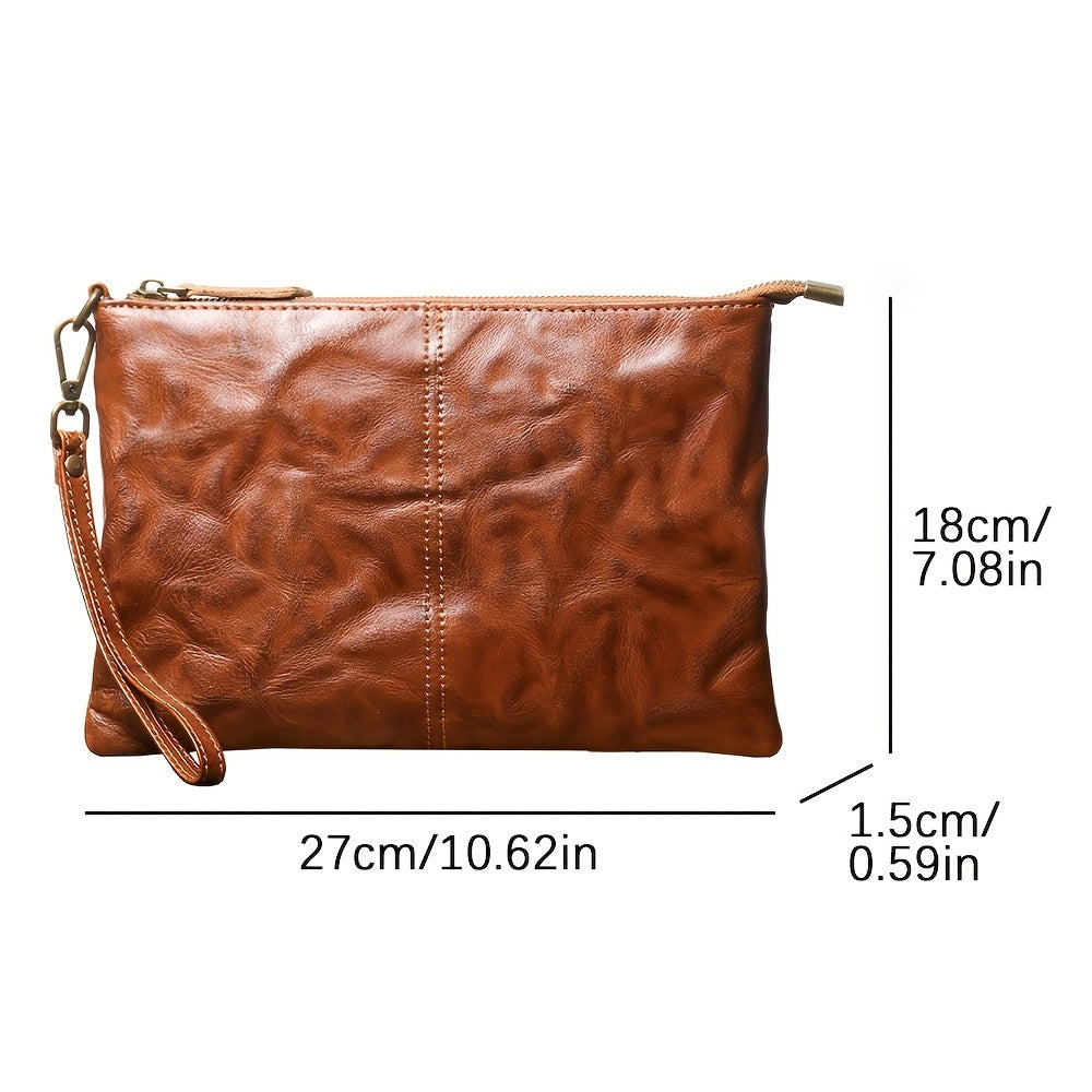 Timeless Vintage Leather Clutch Wallet Secure Zipper Wristlet