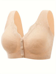 2pcs Contrast Lace Wireless Bras Front Buckle Women's Lingerie