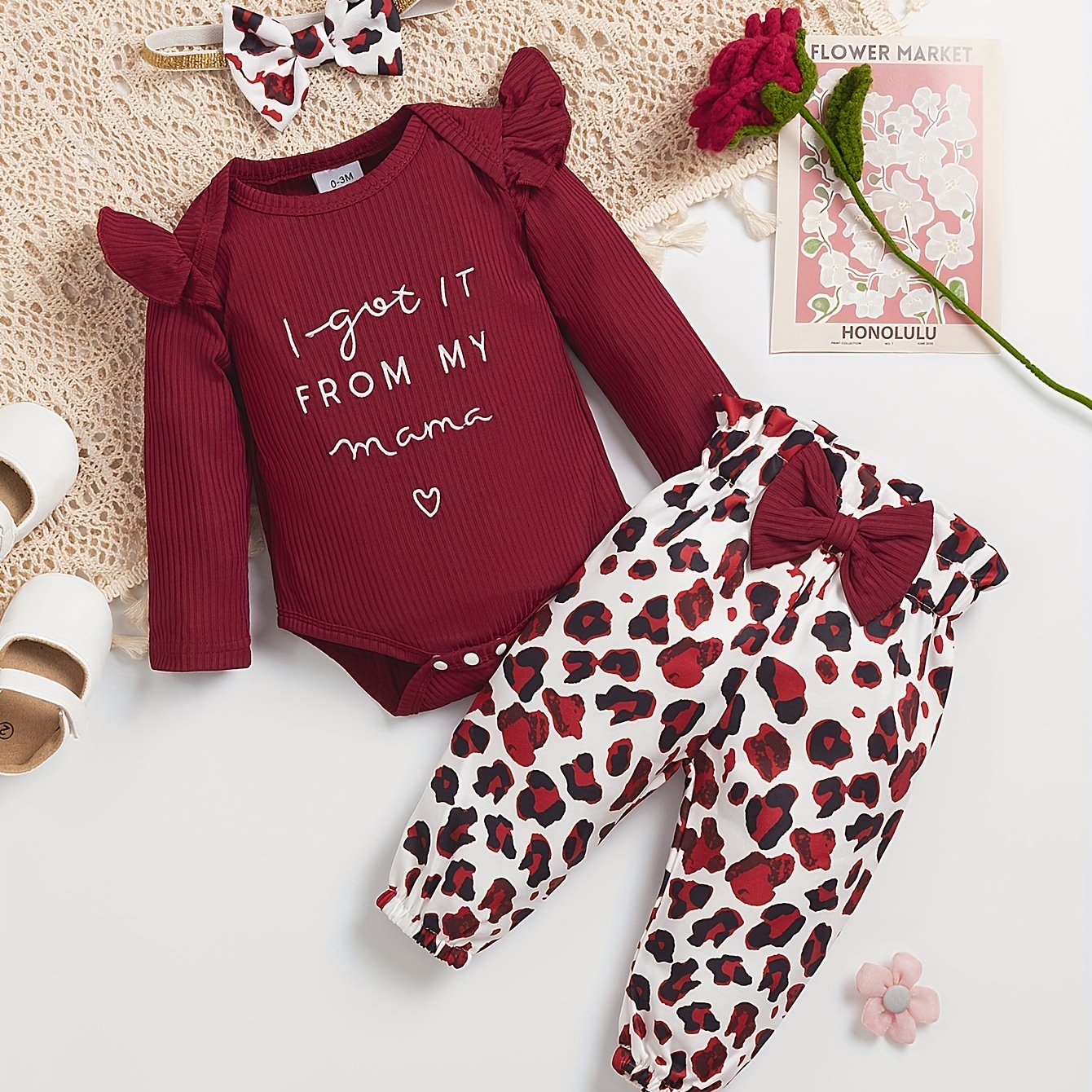 Baby Mama Embroidered Onesie & Leopard Print Trousers Set