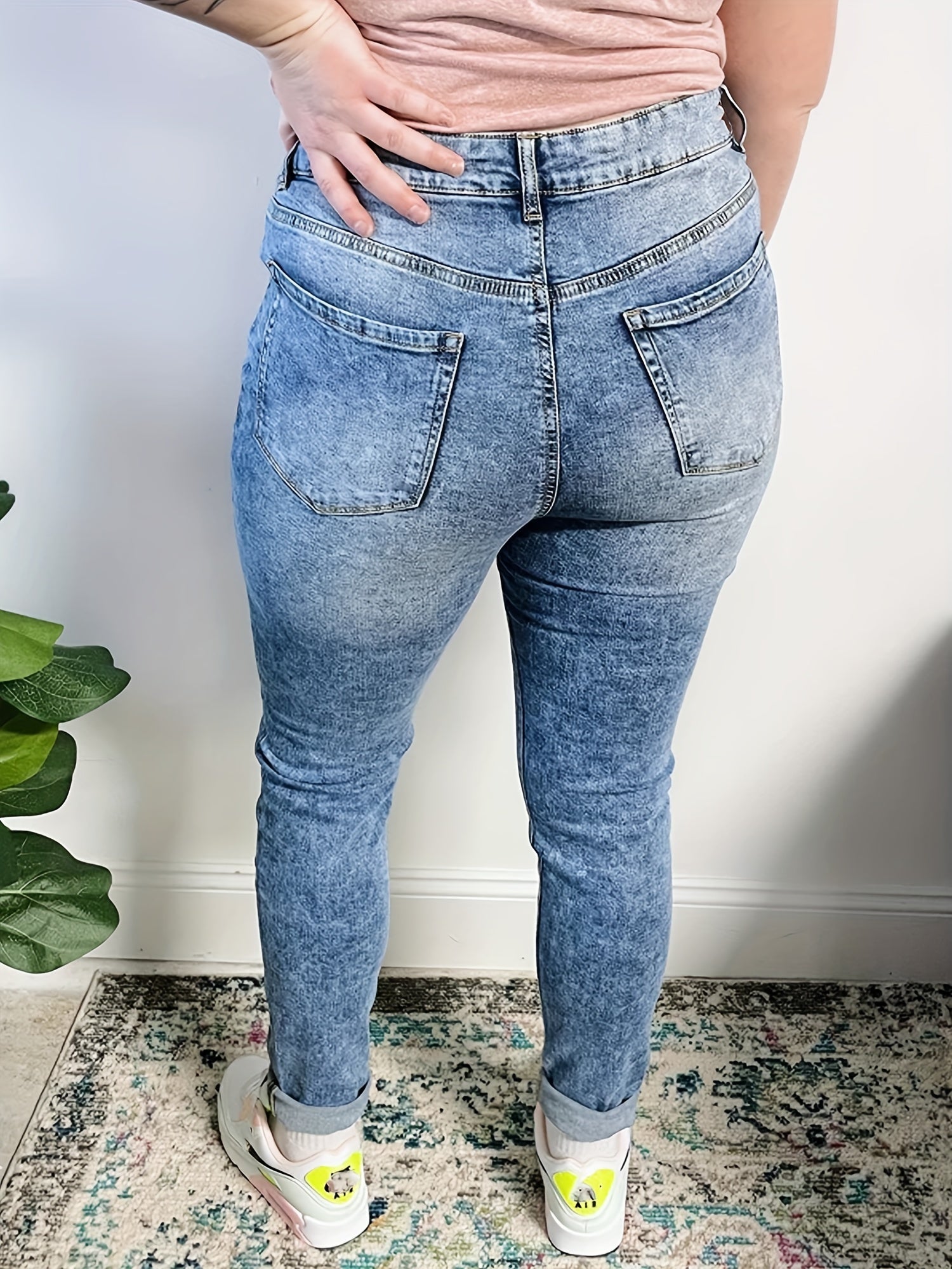Distressed Button Fly High Rise Skinny Jeans
