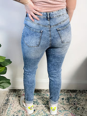 Distressed Button Fly High Rise Skinny Jeans