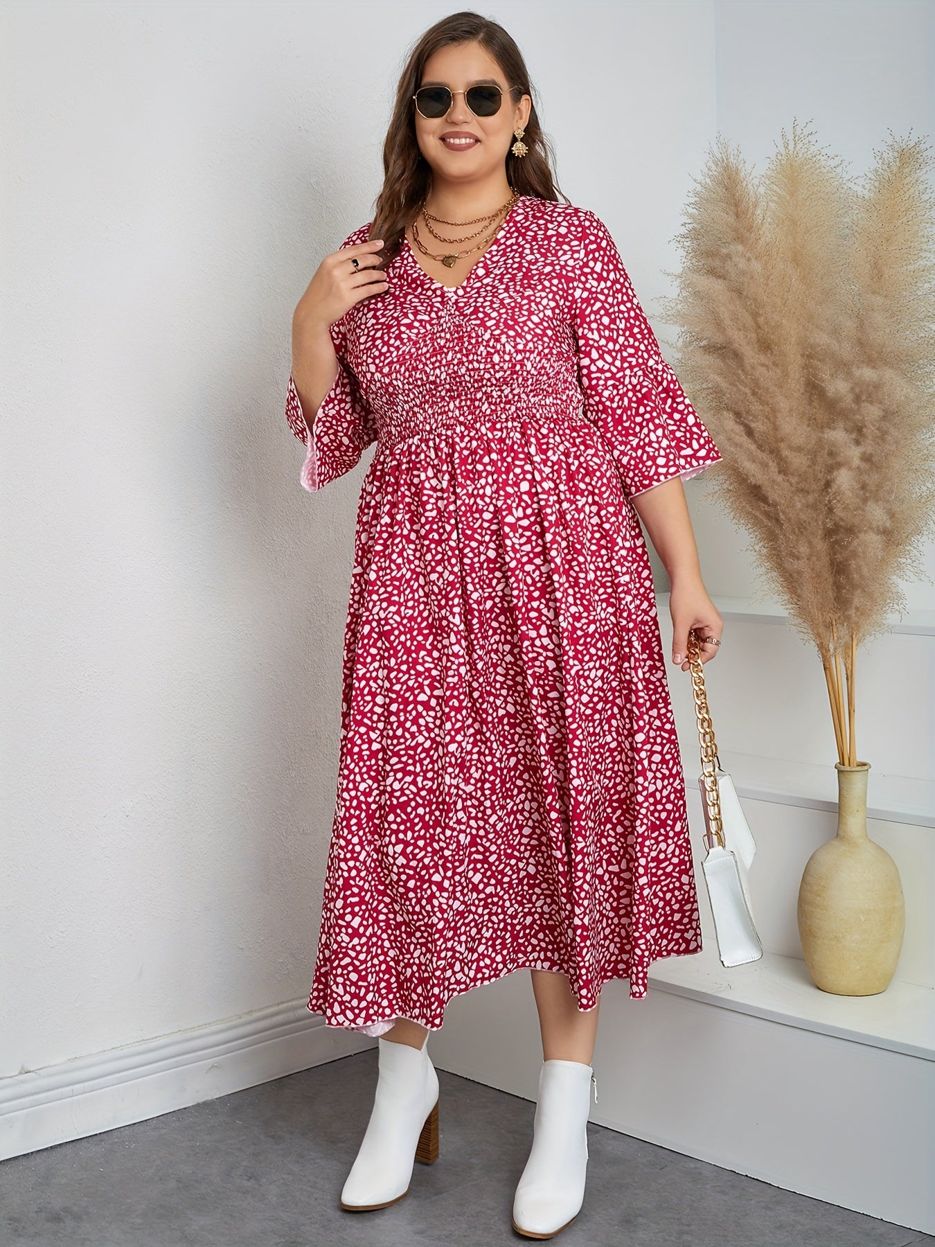 Bell Sleeve V Neck Casual Dress