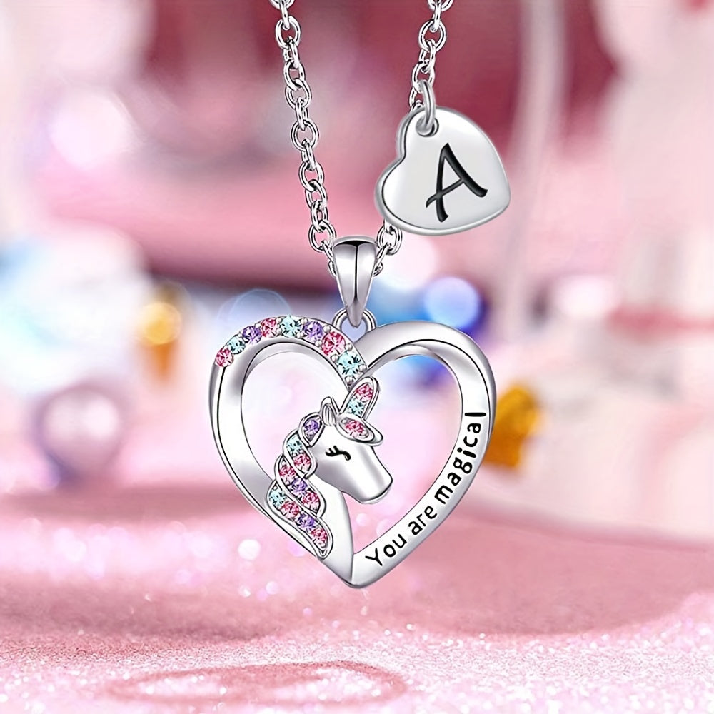 Heart Unicorn Pendant Necklace for Girls