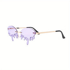 Y2K Tears Flame Sunglasses Rhinestone Rimless Glasses