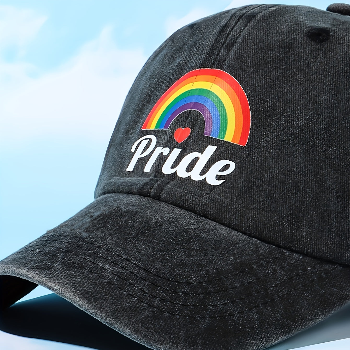 PRIDE Rainbow Print Baseball Cap Gray Washed Distressed Y2K Dad Hats Lightweight