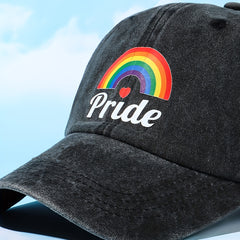 PRIDE Rainbow Print Baseball Cap Gray Washed Distressed Y2K Dad Hats Lightweight