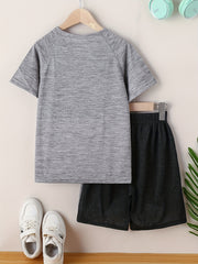 Toddler Boys Quick-dry Footprint Graphic T-shirt and Block Shorts Set