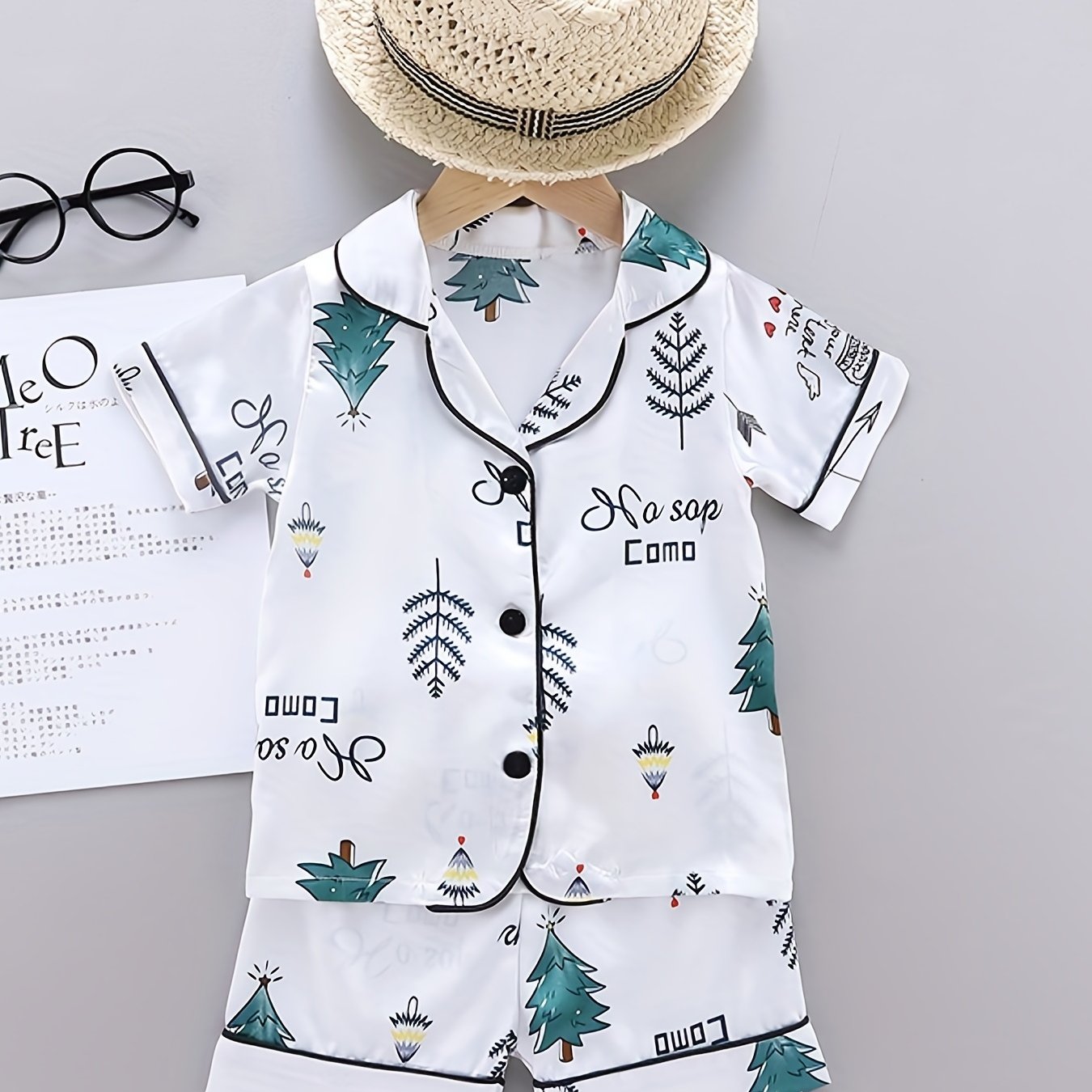 Boys Tree Print Pajamas Set Short Sleeves Tops & Bottoms