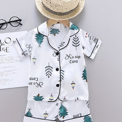Boys Tree Print Pajamas Set Short Sleeves Tops & Bottoms