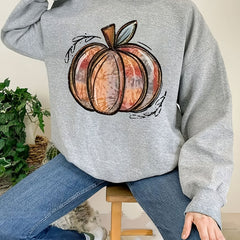 Halloween Pumpkin Print Sweatshirt Long Sleeve Crew Neck Women's Clothing