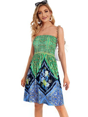 Tie Dye Print Tube Dress Sleeveless Casual Pleated Dress for Summer