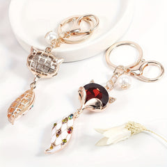 Sparkling Fox Keychain Rhinestone Animal Key Ring Purse Bag Backpack Car Key Cha