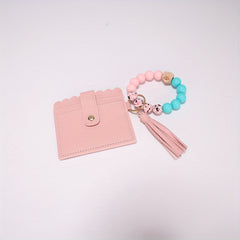 Chic Card Case with Bead Strap & Tassel Women's Coin Purse