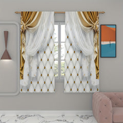 2 Panels Golden Curtain Digital Printed Thickened Curtain